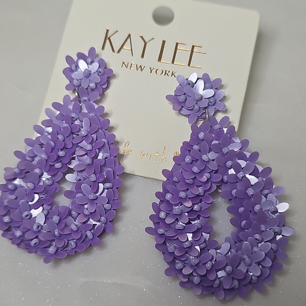 Lavender Beaded Teardrop Earrings